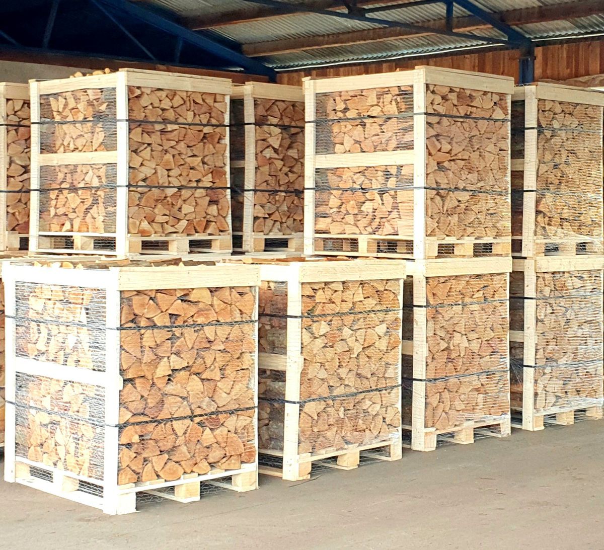HolzLicht Brennholz in Paletten im Lager